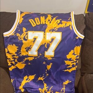 🔥🔥SALE🔥🔥Replica Luka Doncic Number 77 City of Angels Purple and Gold Jersey